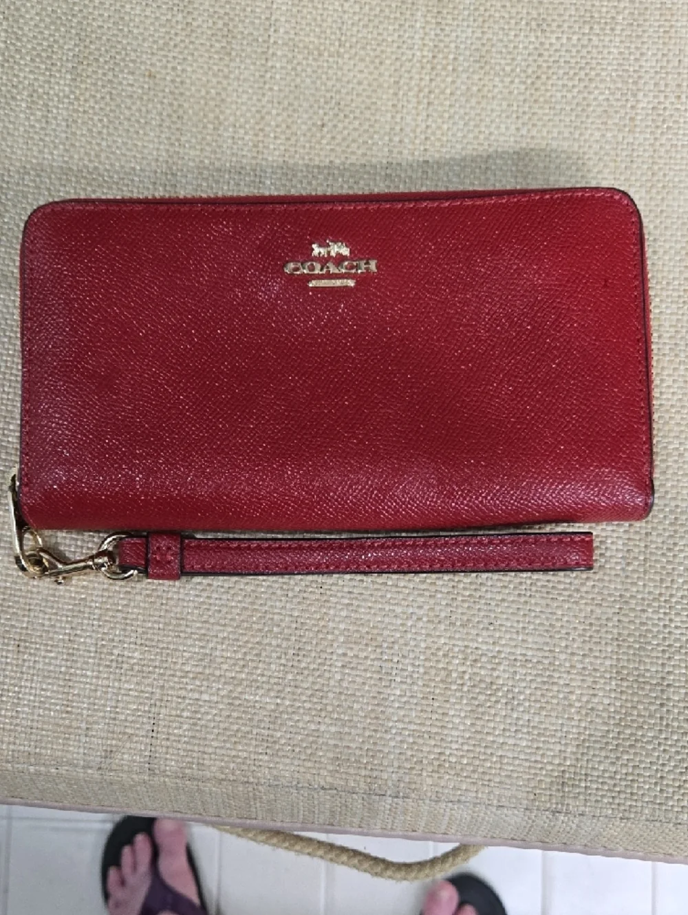 Coach Red Saffiano Zip-Around Wristlet Wallet with Detachable Strap - Picture 9 of 13
